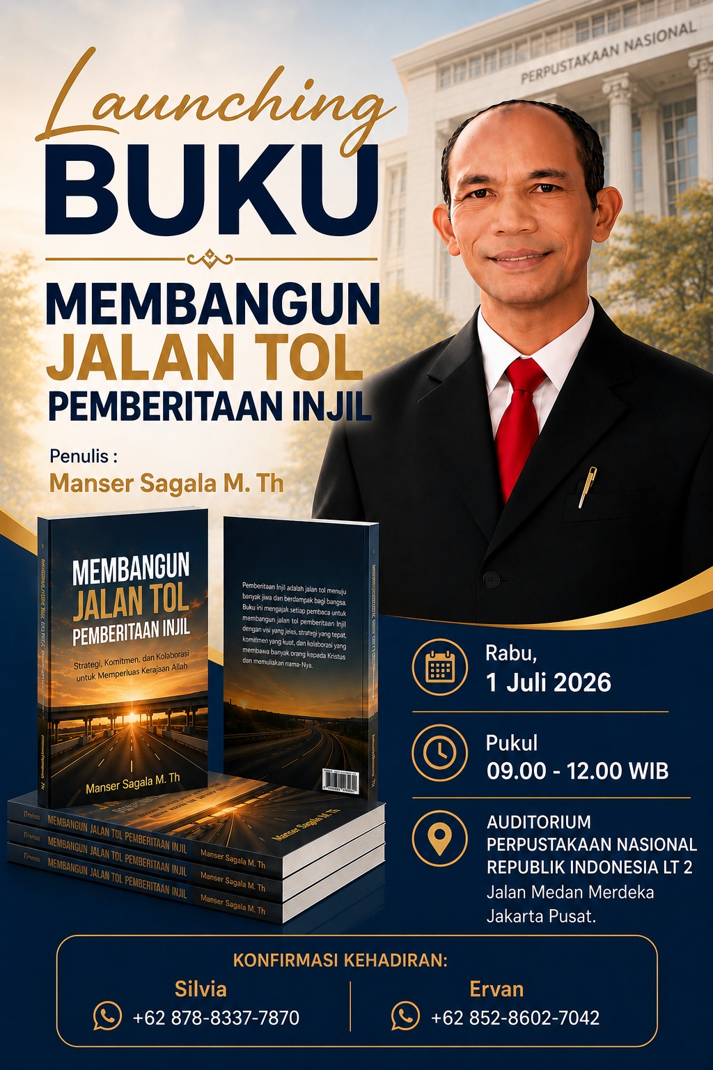 Pdt. Manser Sagala, M.Th. memperkenalkan buku terbarunya berjudul “Membangun Jalan Tol Pemberitaan Injil” yang mengangkat strategi, komitmen, dan kolaborasi dalam memperluas Kerajaan Allah. (Foto: Istimewa)