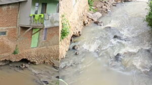 viral! lantai rumah jebol, ibu di bandung diduga terbawa arus sungai cijagra