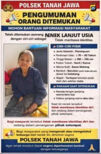 polsek tanah jawa temukan nenek tanpa identitas, polisi cari keluarganya