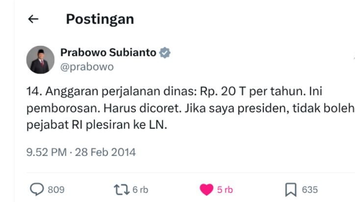 prabowo: kalau saya presiden tidak boleh pejabat ri plesiran ke ln