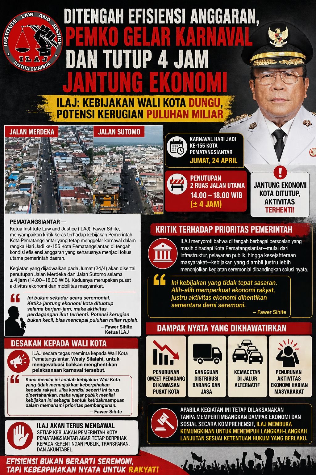 penutupan jalan saat karnaval hut ke-155 pematangsiantar disorot, dinilai berpotensi ganggu aktivitas ekonomi
