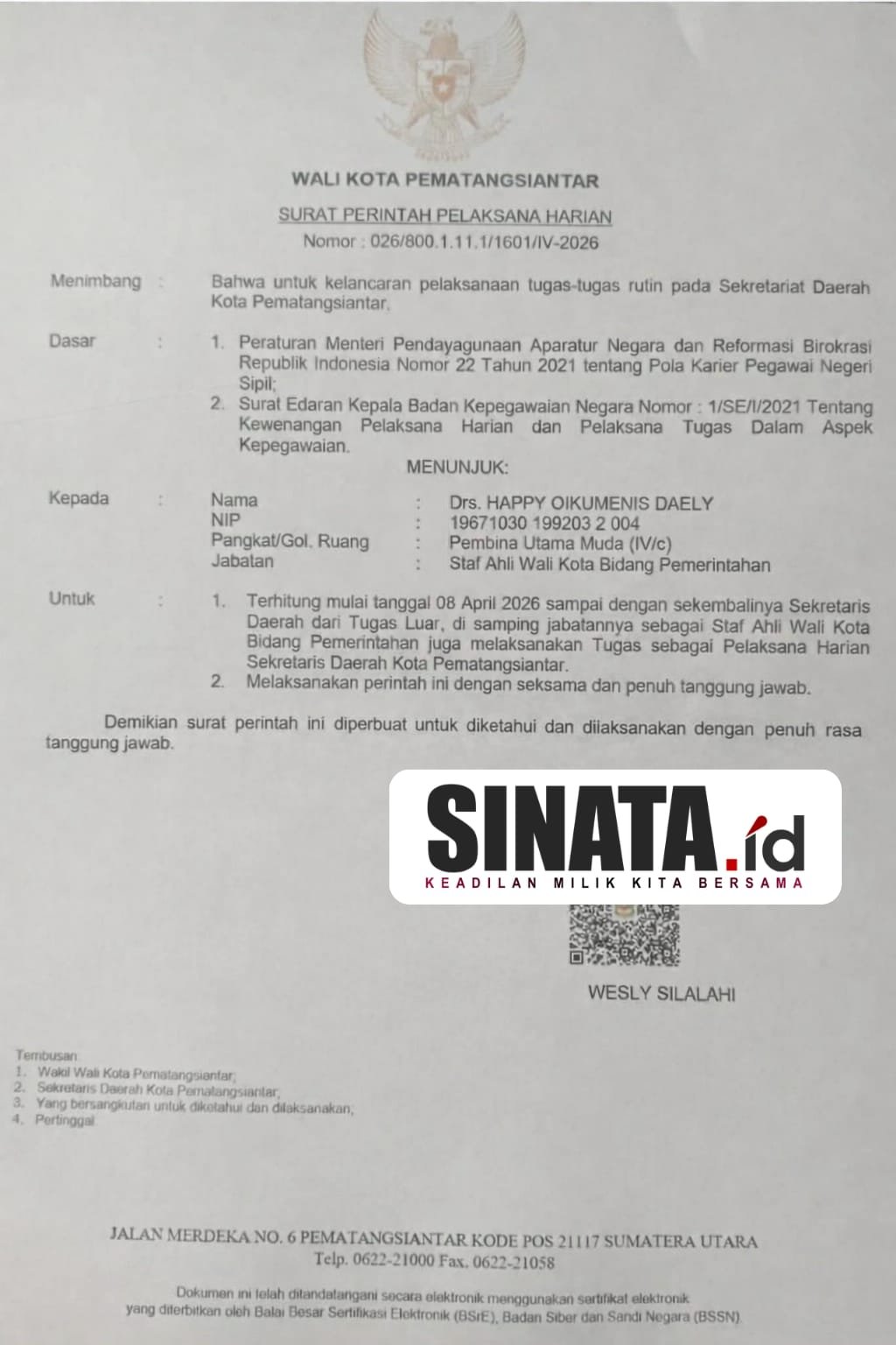 heboh! happy oikumenis daely ditunjuk jadi plh sekda pematangsiantar, ini alasan wesly silalahi