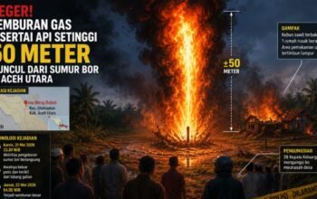 geger! semburan gas disertai api setinggi 50 meter muncul dari sumur bor di aceh utara