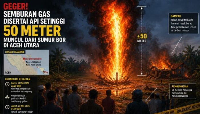 geger! semburan gas disertai api setinggi 50 meter muncul dari sumur bor di aceh utara