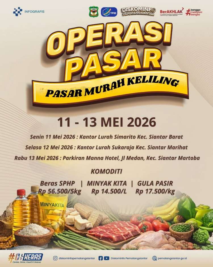 Operasi Pasar Murah Pemko Pematangsiantar Digelar 3 Hari, Ini Lokasinya