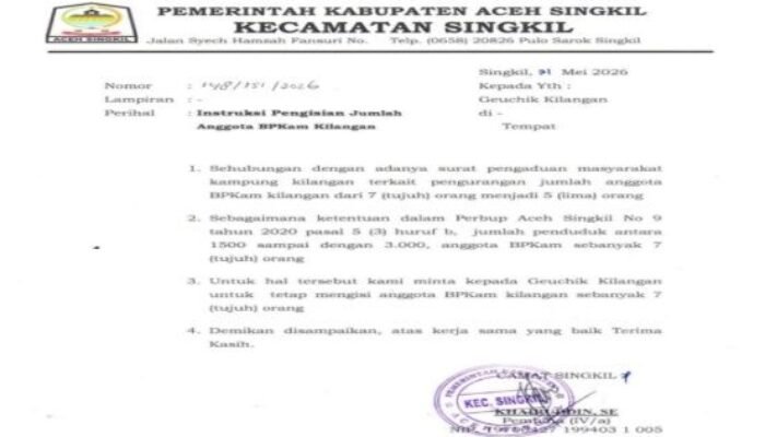 polemik jumlah anggota bpkam desa kilangan tuai protes warga aceh singkil