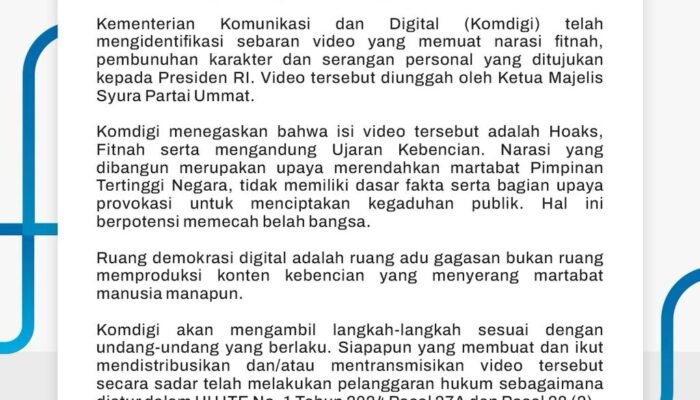komdigi: video serang presiden hoaks, diduga diunggah amien rais