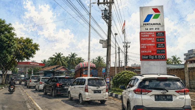 Gara-gara Solar, Antrean Mobil Mengular di SPBU Perdagangan